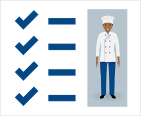 Design graphic of female chef near a check list.