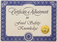 Image of a food safety certificate.