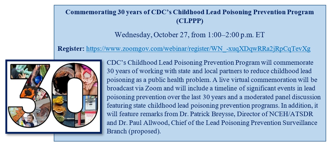 Commemorating 30 years of CDC’s Childhood Lead Poisoning Prevention Program (CLPPP)