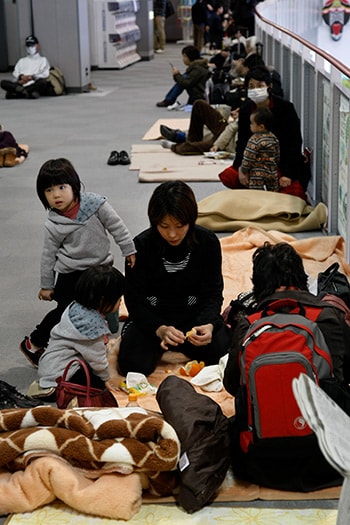 Families sheltering indoors after a radiation hazard