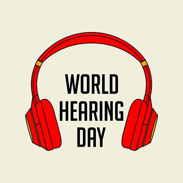 Headphones with the text World Hearing Day