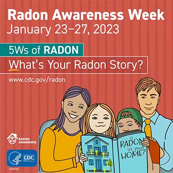 Pancarta de la semana de concientización sobre el radón: del 23 al 27 de enero de 2023