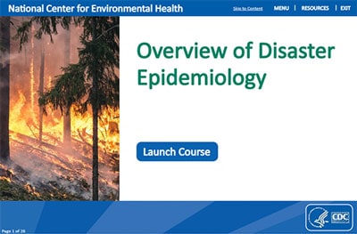 picture of first page of 15-minute eLearning video - Overview of Disaster Epidemiology 