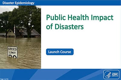 The first slide of Disaster Epidemiology eLearning Modules