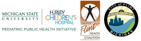 Logos for partners include Michigan State University, Greater Flint Health Coalition, City of Flint, and Hurley Children's Hospital