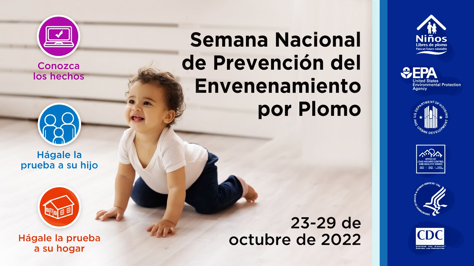 Young child on floor NLPPW social media image in Spanish