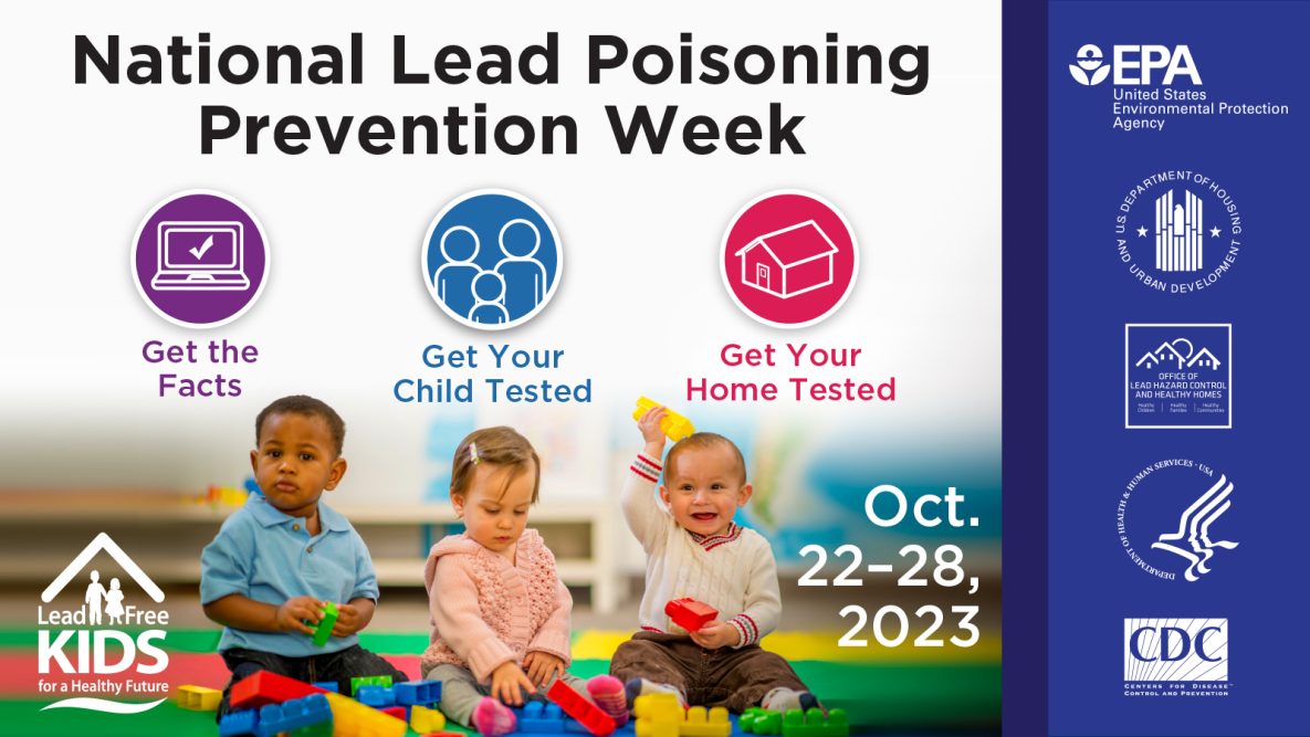 Three children playing together. Cover image promoting National Lead Poisoning Prevention Week