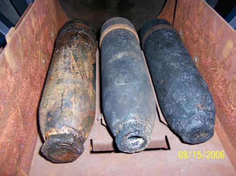 Chemical munitions recovered from the ocean.