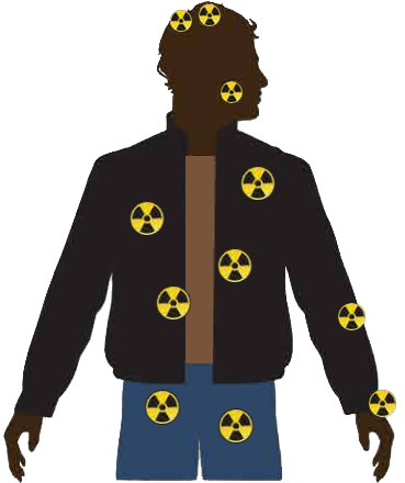 vector graphic representing radioactive material on a person's clothing