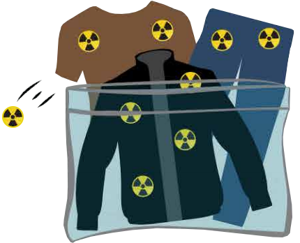 vector graphic of radioactive contaminated clothing in a sealable container