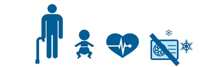 vector graphic of elderly, baby, heart and no access to air conditioning