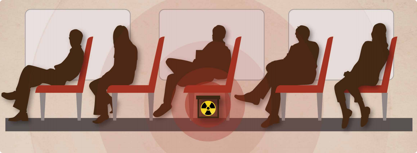vector graphic showing people sitting near a radiological exposure device