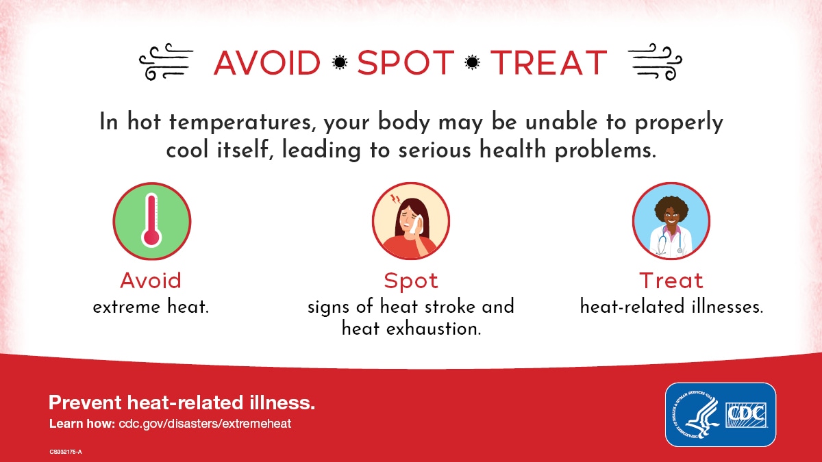 In hot temperatures, your body may be unable to properly cool itself, leading to serious health problems. Avoid extreme heat. Spot signs of heat stroke and heat exhaustion. Treat heat-related illnesses.