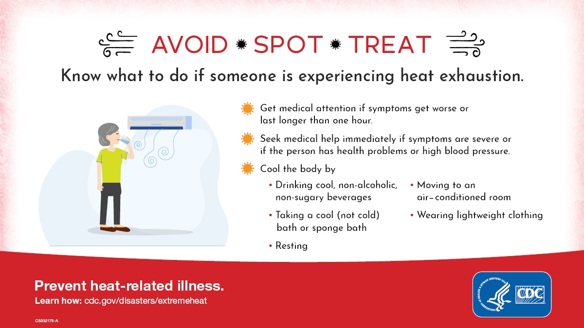 Know what to do if someone is experiencing heat exhaustion.