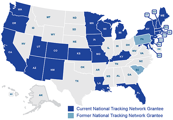 Map of National Tracking Network Grantee