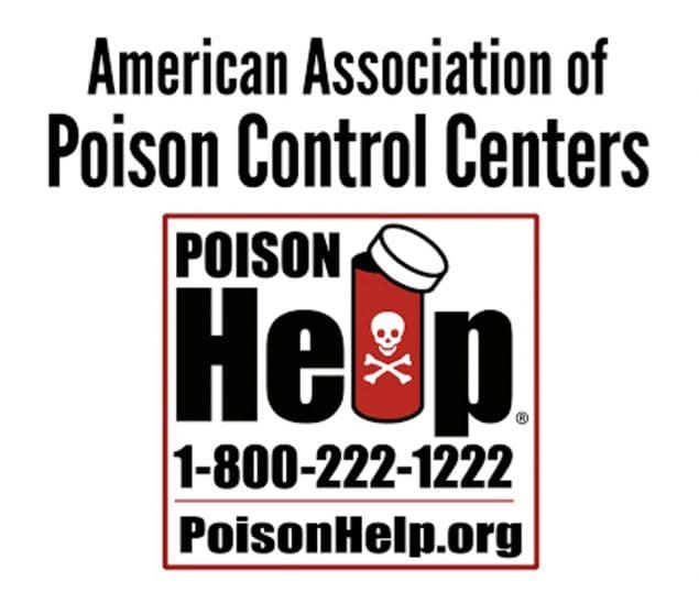 American Association of Poison Control Centers logo - "Poison Help 1-800-222-1222"