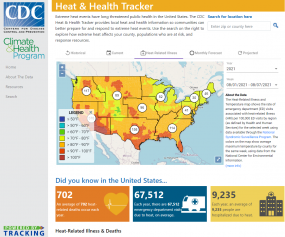 Screenshot of CDC's Heat & Health Tracker Dashboard website