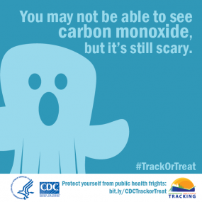 Cartoon ghost with text. "You may not be able to see carbon monoxide, but it's still scary."