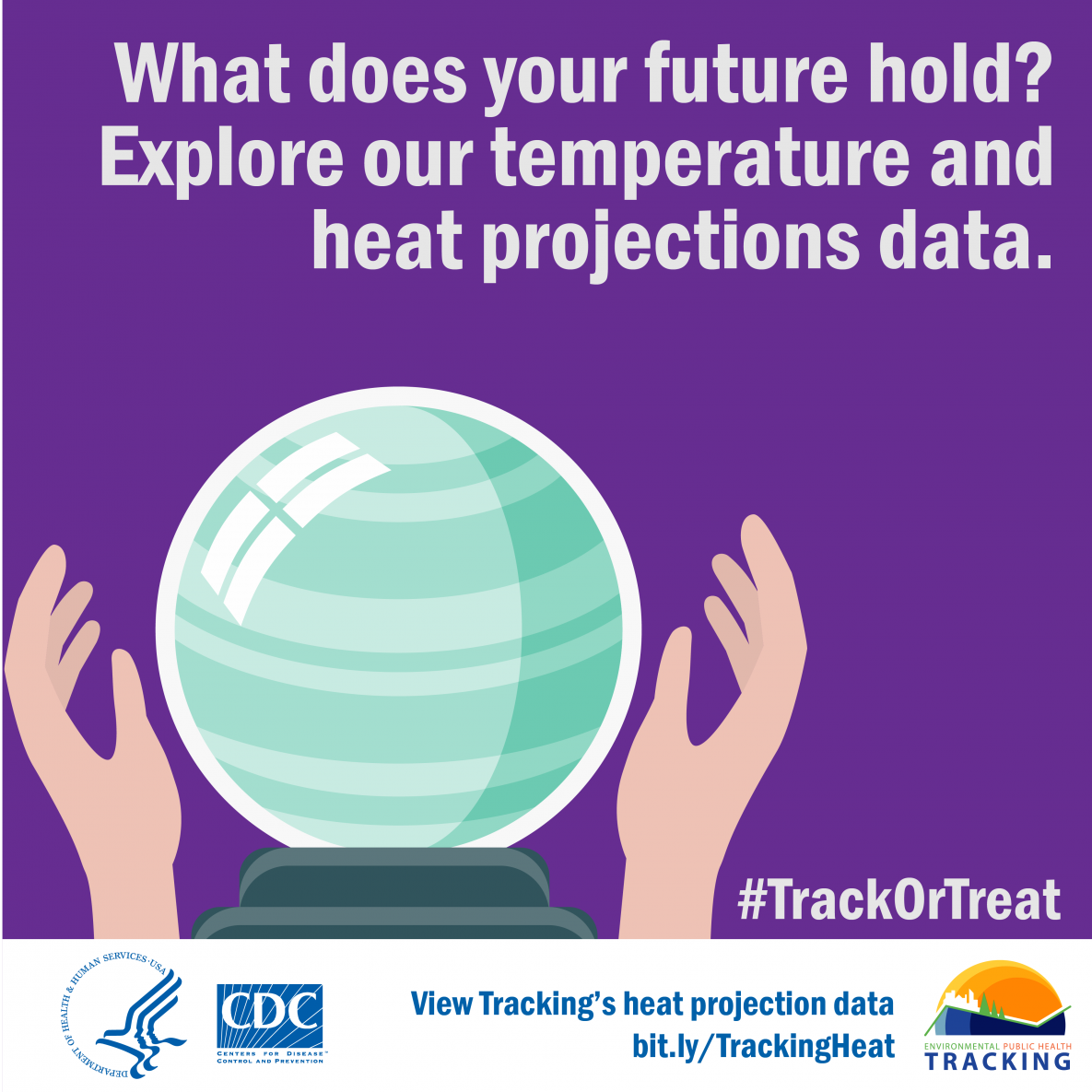 Crystal ball graphic with text: "What does your future hold? Explore our temperature and heat projections data."