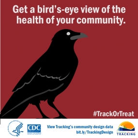 Black raven on crimson background with text above: "Get a bird's-eye view of the health of your community."