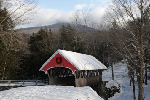 Snow covered bridge in New Hampshire