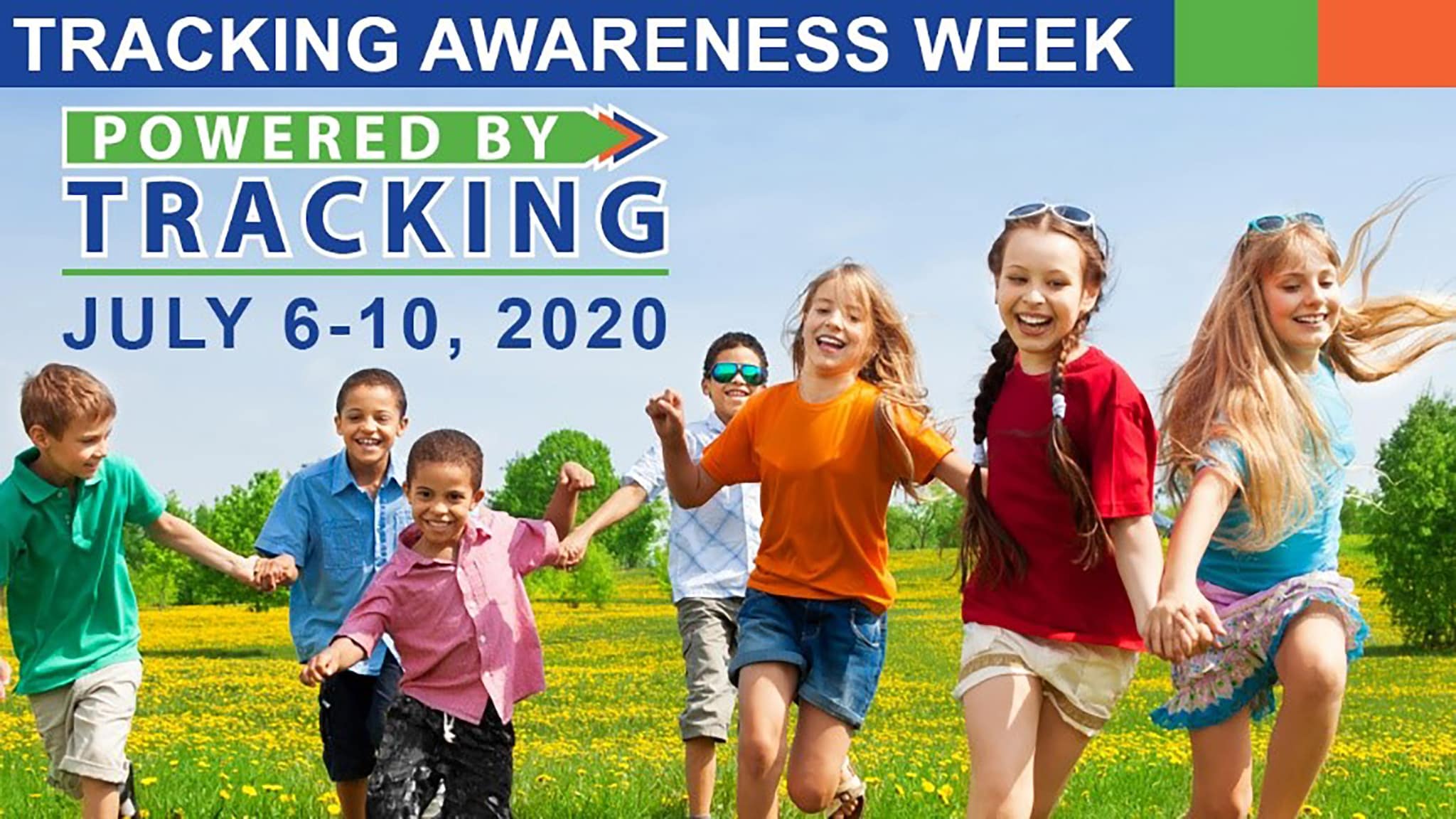 Tracking Awareness Week - Powered By Tracking | July 6-10, 2020 (seven girls and boys running together and laughing)