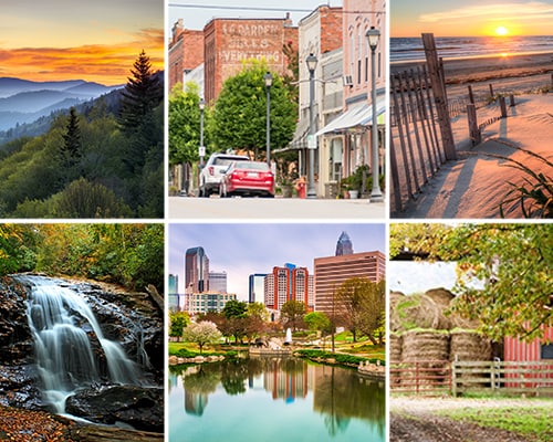 Collage of various North Carolina landscapes