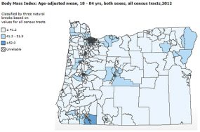 Data map of Oregon's BMI for graphics purposes