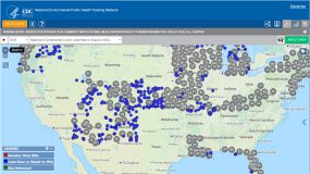 Map of Tracking Network's Data Explorer tool showing point map of community water systems