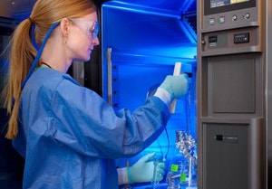 Woman in lab doing on water disinfestation research
