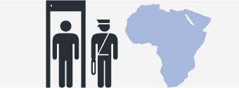 map of africa and man going through security line