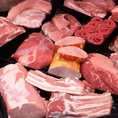 Variety of fine meat products in the butchery.