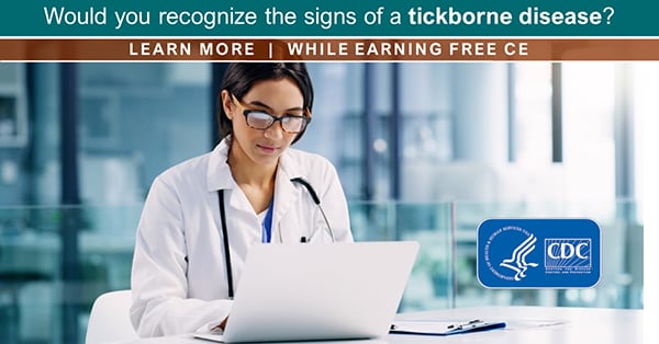 Doctor working on a computer. Would you recognize the signs of a tickborne disease free CE course.