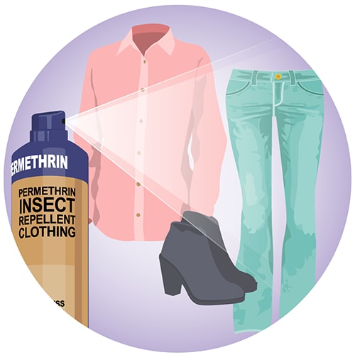 Graphic illustration of clothing being sprayed with permethrin