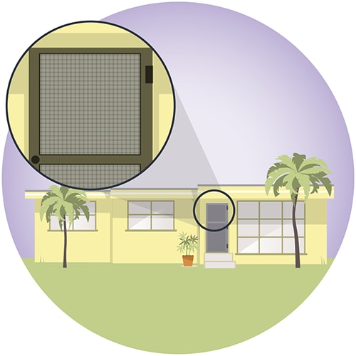 Graphic illustration of a house highlighting the screen on the front door.