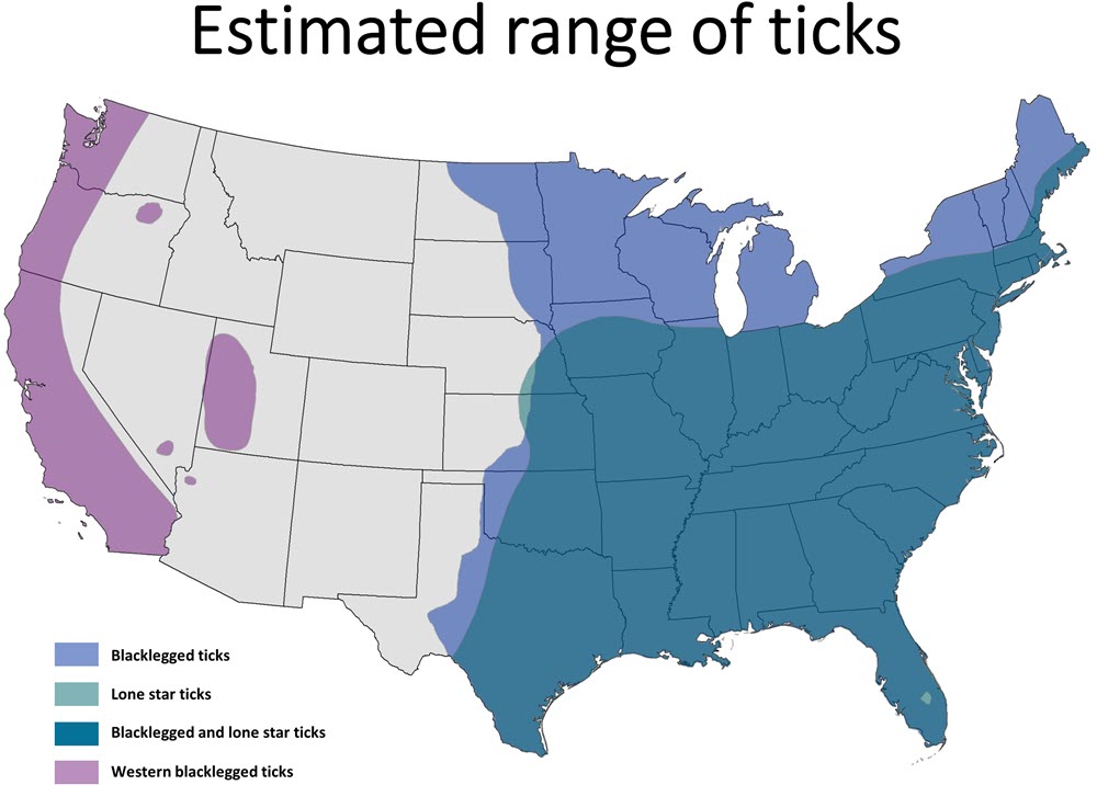 US map showing tick range. See following paragraph for description