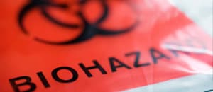 thumbnail image, close-up of biohazard bag with the traditional red label