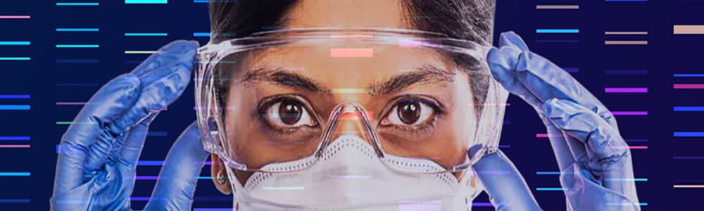 Scientist with her hands on her eyeglass wear