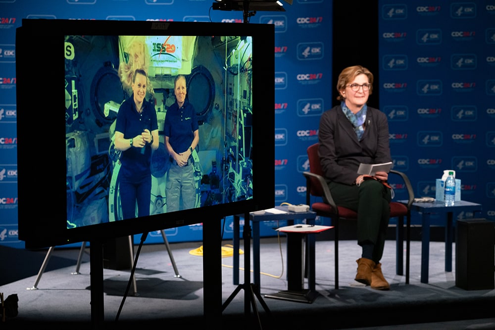 Dr. Inger Damon hosted a live video chat with NASA astronauts Shannon Walker and Kate Rubins