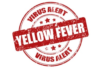 image of a red stamp of the words -Yellow Fever Virus Alert