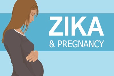 Image of illustrated woman with hand over her belly and the words - Zika & pregnancy