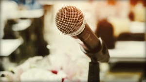 Close-up image of a microphone in an indoor setting