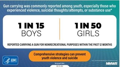Statistics about youth reporting gun carrying for nonrecreational purposes