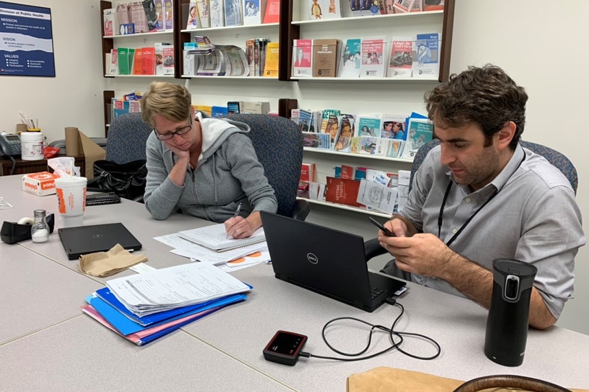 EIS officer Noah Schwartz (EIS 2019) updates his social media feed that he has just figured out how to task his DTBE supervisor Kristine Schmit to do all his work