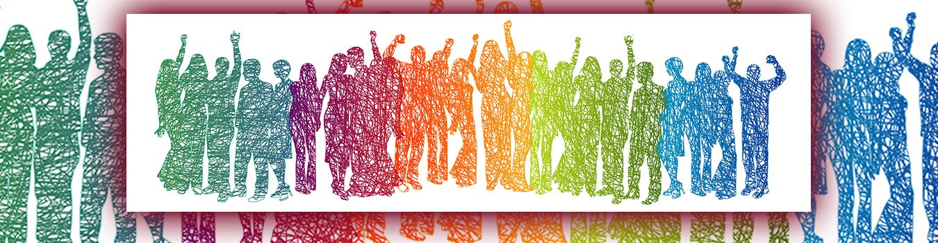 Multi-colored silhouette of a group of people
