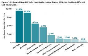 Bar chart showing the number of new HIV infections in 2010 for the most-affected sub-populations
