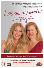 Let’s Stop HIV Together. Regan. Photo of Regan and her sister, with their arms around each other and smiling. 