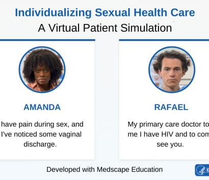 A woman and man on a virtual patient simulation image