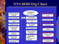NYS DOH Org Chart with the Center for Community Health, AIDS Institute, Wadsworth Center for Laboratories and Research, and Office of Science and Public Health circled.