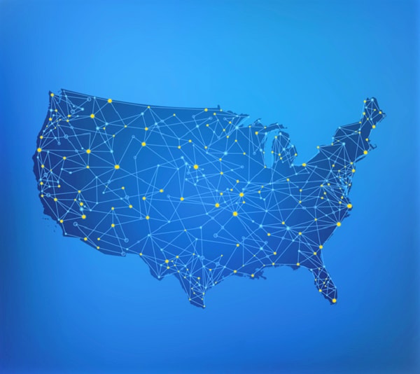 image of map of the USA with connecting dots
